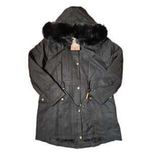 Women’s Hooded Jacket – Size Small Black Zip‑Up Insulated Coat